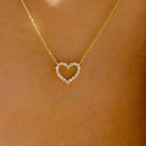 Rhinestone Gold Tone Heart Necklace